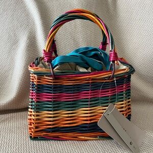 NEW Zara Rainbow Wicker Straw Basket Purse